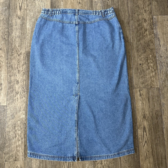 CJ Banks Denim Skirt Size 14 W Blue Jean Long Modest Maxi Back Slit 35x34 - Picture 2 of 9